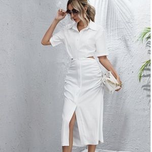 NWT button-front Ruched Detail CutOut Shirt Dress.